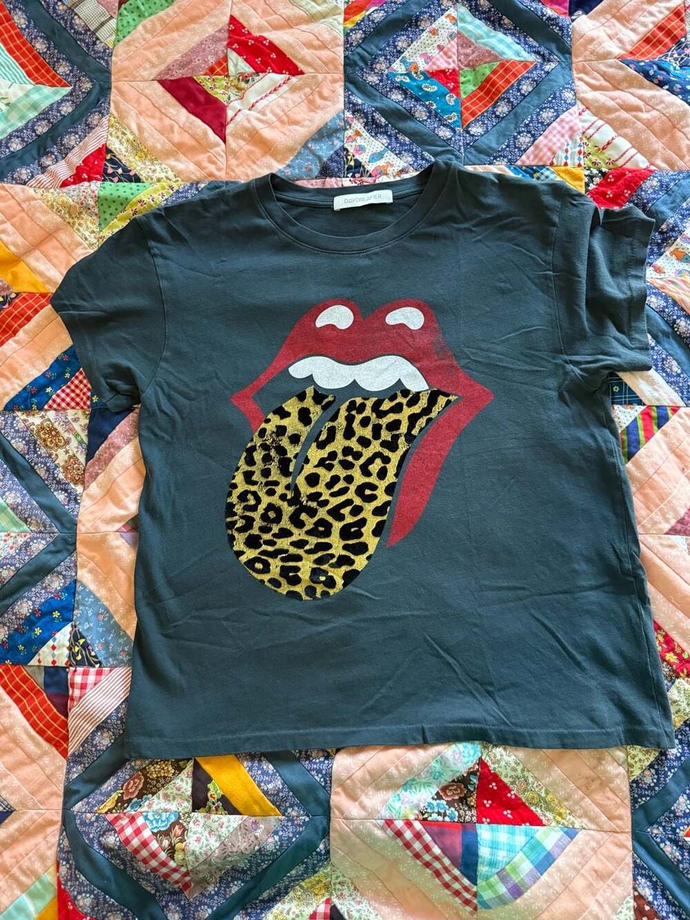 Daydreamer Rolling Stones Leopard Tongue Graphic T-Shirt Size S